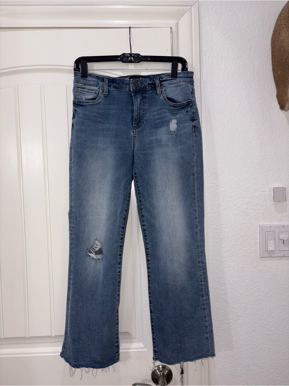 Kut from the Kloth Kelsey High Rise Ankle Flare Straight-Leg Distressed Jeans